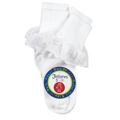 JEFERIES SOCKS SISTERS EYELET & FANCY LACE TURN CUFF PACK
