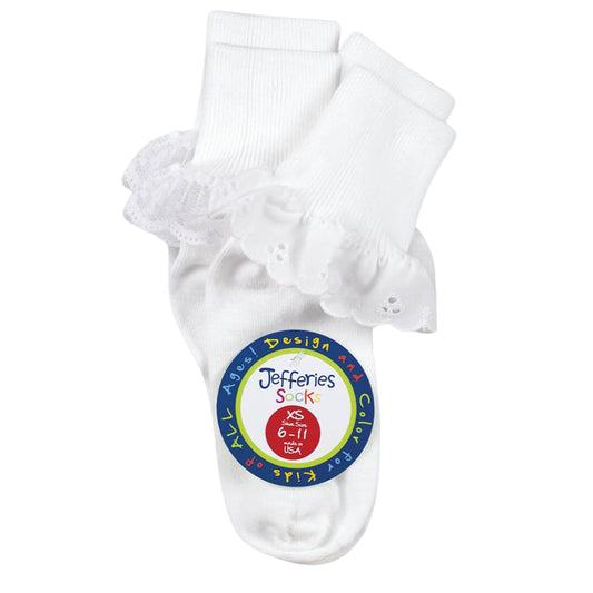JEFERIES SOCKS SISTERS EYELET & FANCY LACE TURN CUFF PACK