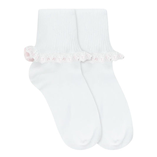 JEFFERIES SATIN & LACE TURN CUFF SOCKS