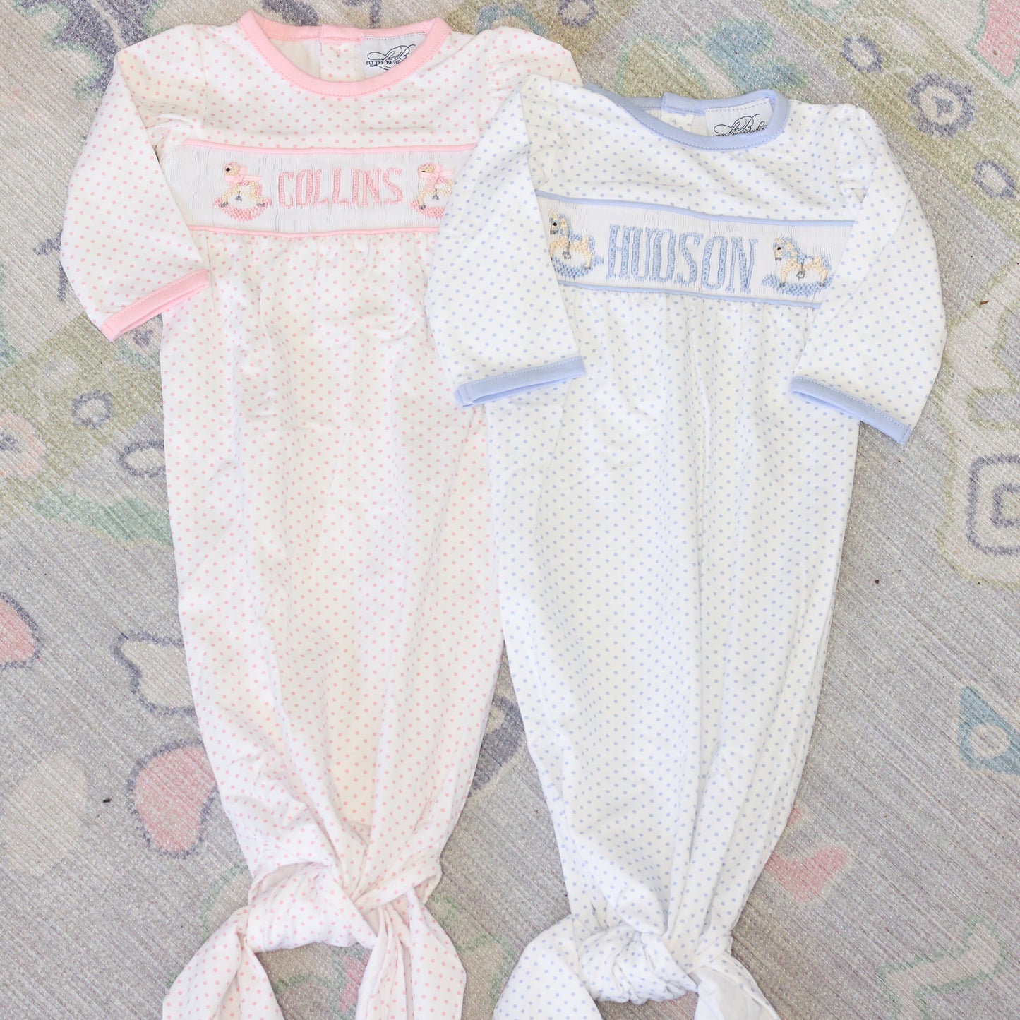 BOYS ROCKINGHORSE NAME SMOCKED KNOT GOWN