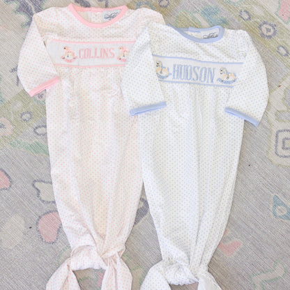 BOYS ROCKINGHORSE NAME SMOCKED KNOT GOWN