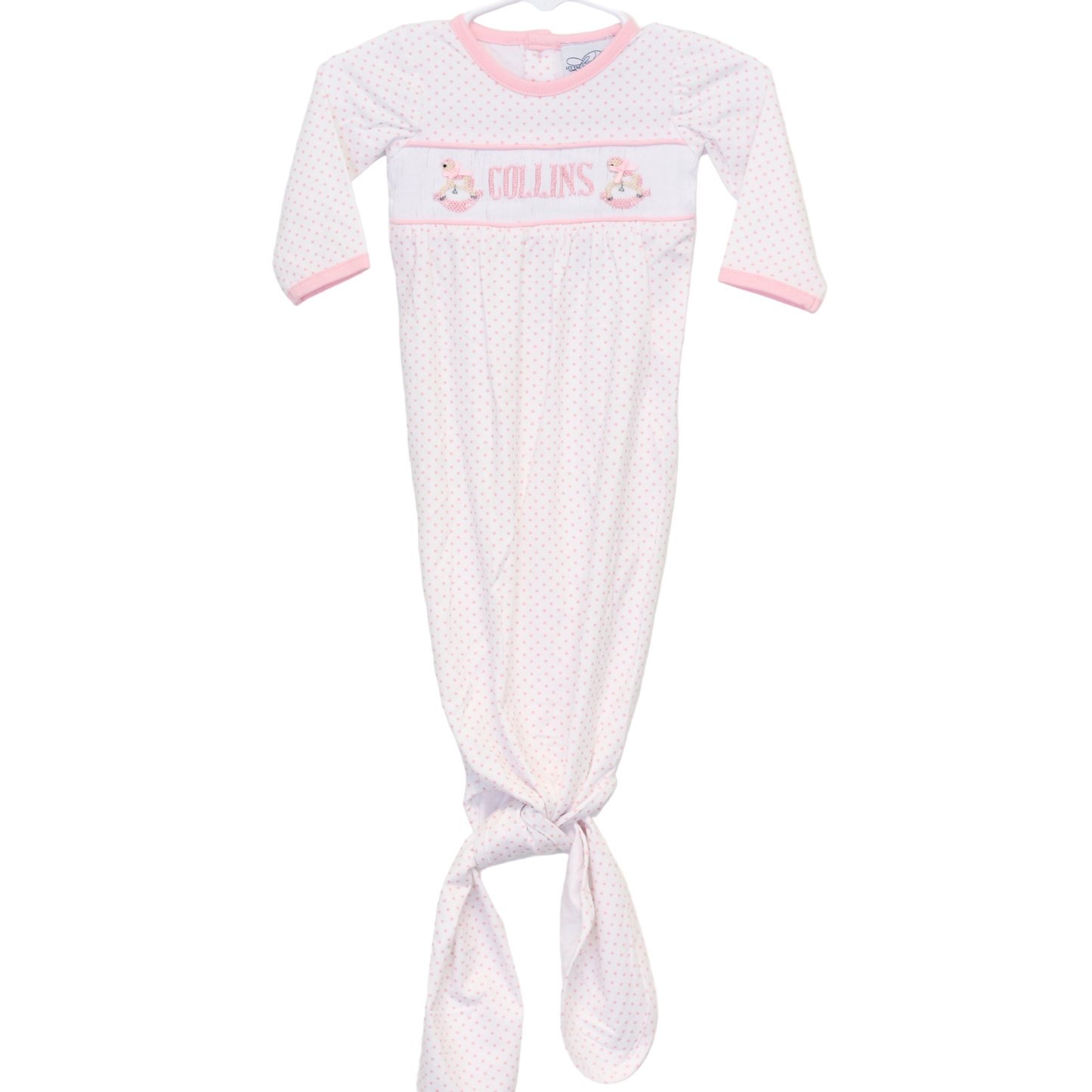 GIRLS ROCKINGHORSE NAME SMOCKED INFANT GOWN