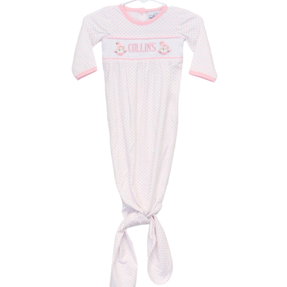 GIRLS ROCKINGHORSE NAME SMOCKED INFANT GOWN