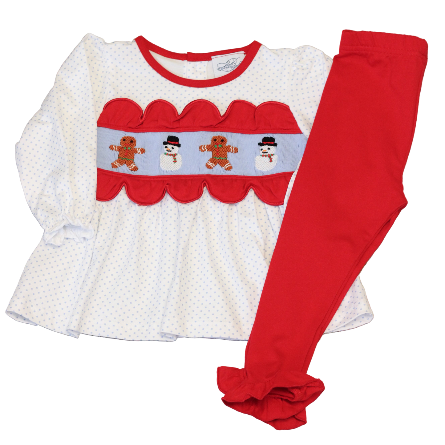 GIRLS GINGERBREAD & SNOWMEN SMOCKED LEGGING SET
