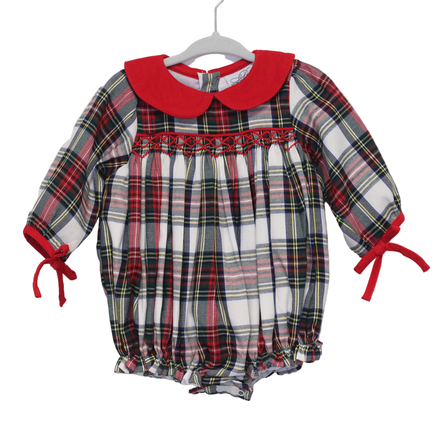 GIRLS GOOD TIDINGS TARTAN SMOCKED BUBBLE
