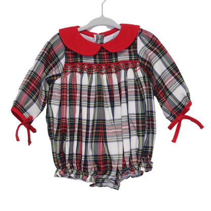 GIRLS GOOD TIDINGS TARTAN SMOCKED BUBBLE