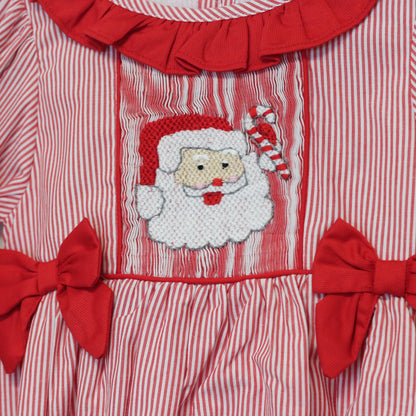 GIRLS RED STRIPED SMOCKED SANTA BUBBLE