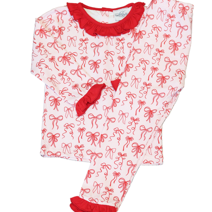 PINK & RED BOWS 2PC RUFFLE LOUNGEWEAR