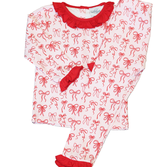 PINK & RED BOWS 2PC RUFFLE LOUNGEWEAR