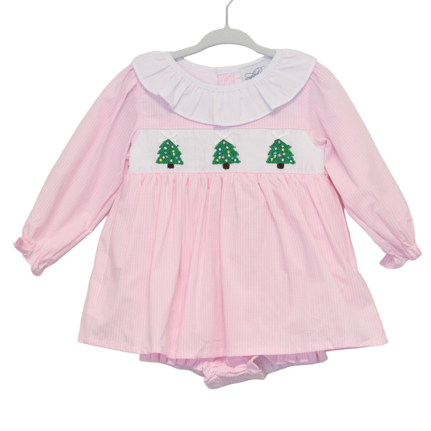 PINK GINGHAM SMOCKED CHRISTMAS TREES SKIRTED BUBBLE