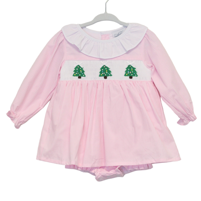 PINK GINGHAM SMOCKED CHRISTMAS TREES SKIRTED BUBBLE