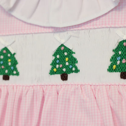 PINK GINGHAM SMOCKED CHRISTMAS TREES SKIRTED BUBBLE