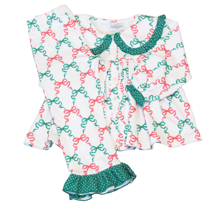 RED & GREEN BOWS COLLARED 2PC LOUNGEWEAR