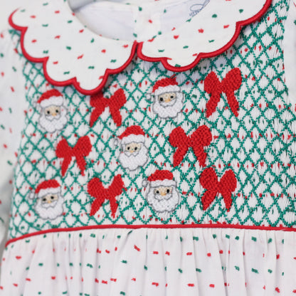 SANTAS & BOWS GEOMETRIC SMOCKED DRESS