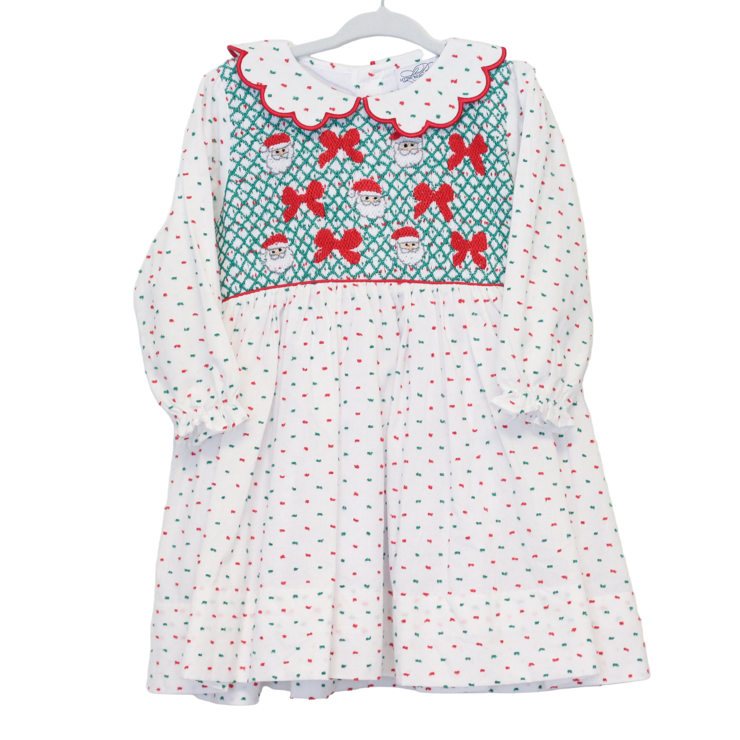 SANTAS & BOWS GEOMETRIC SMOCKED DRESS