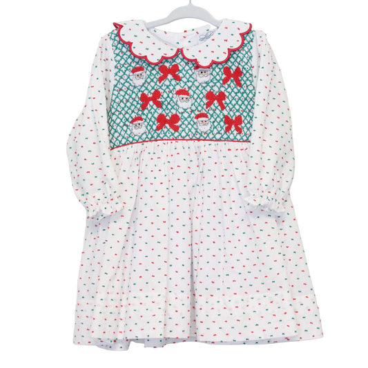 SANTAS & BOWS GEOMETRIC SMOCKED DRESS