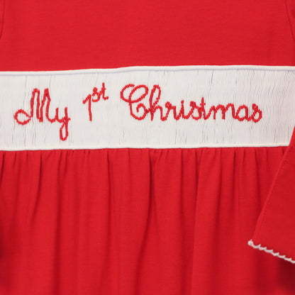 SMOCKED MY 1ST CHRISTMAS INFANT FOOTIE