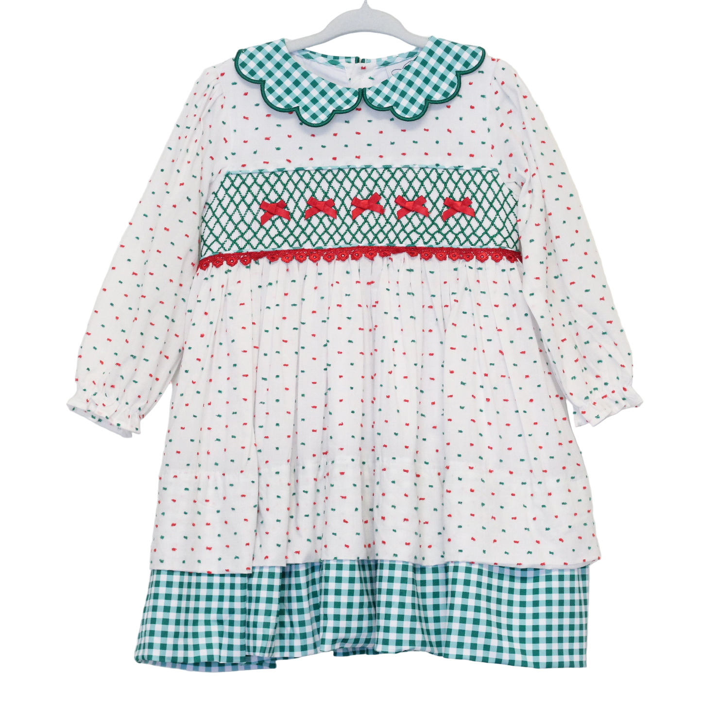 SWISS DOT GEOMETRIC SMOCKED & BOWS DRESS