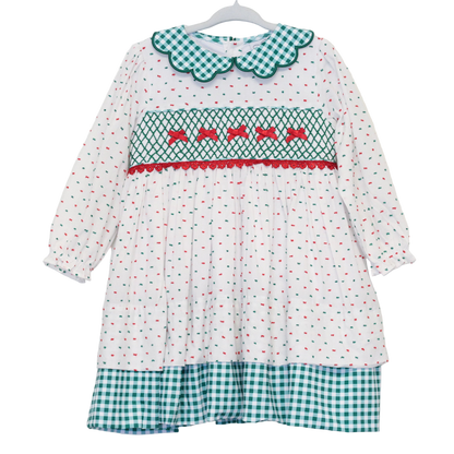 SWISS DOT GEOMETRIC SMOCKED & BOWS DRESS