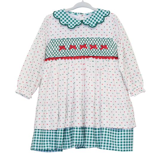 SWISS DOT GEOMETRIC SMOCKED & BOWS DRESS