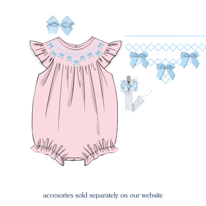 PINK & BLUE BOWS GEOMETRIC SMOCKED BUBBLE