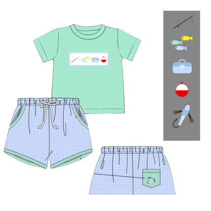 BOYS FISHING SMOCKED SHORT SET