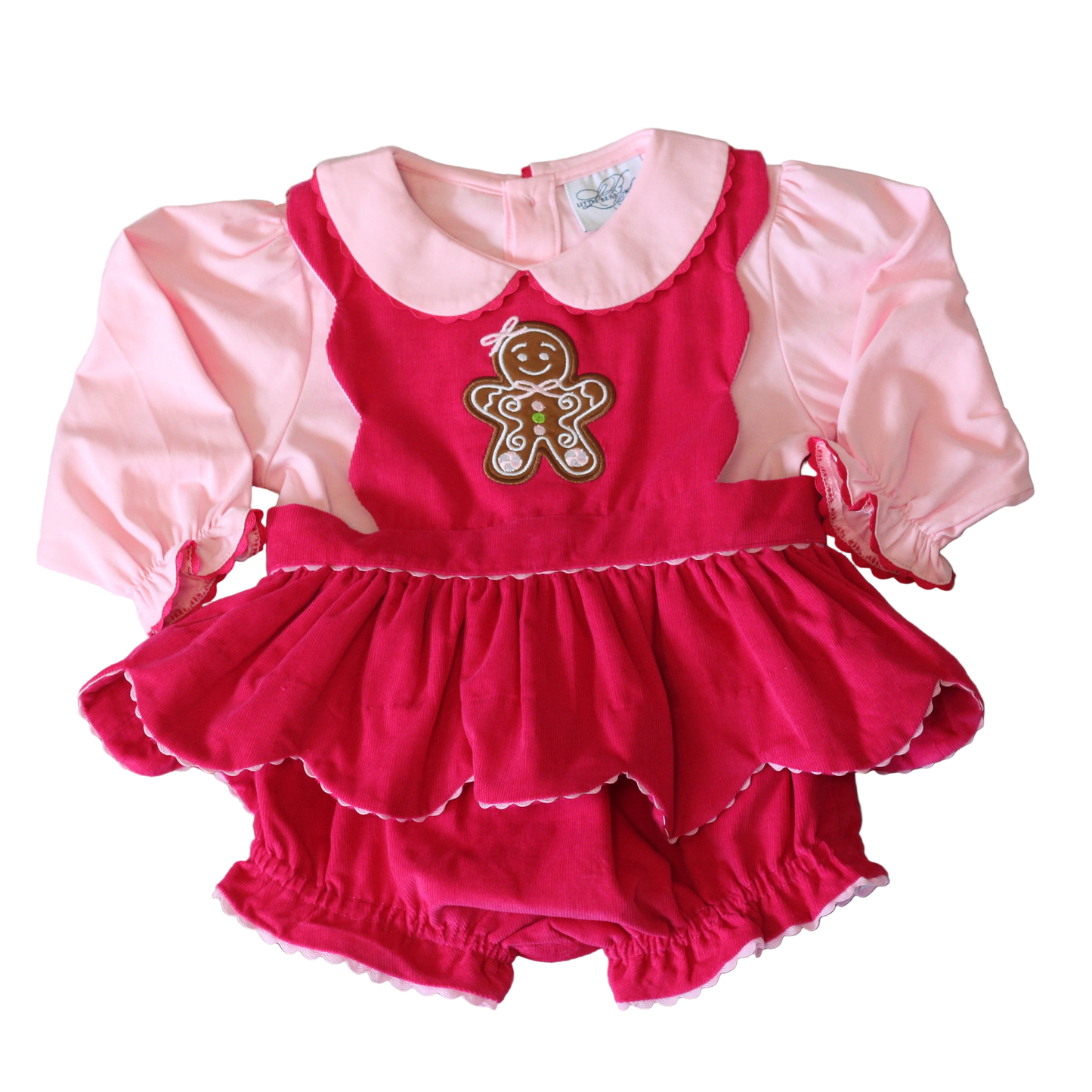 PINK CORD GINGERBREAD SCALLOPED DIAPER SET & SHIRT