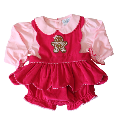 PINK CORD GINGERBREAD SCALLOPED DIAPER SET & SHIRT