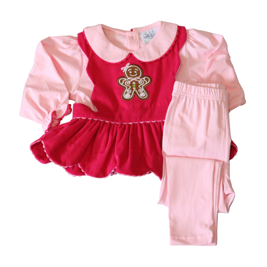 PINK CORD GINGERBREAD SCALLOPED LEGGING SET & SHIRT