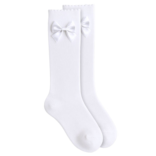 JEFFERIES SATIN BOW SCALLOPED KNEE SOCKS