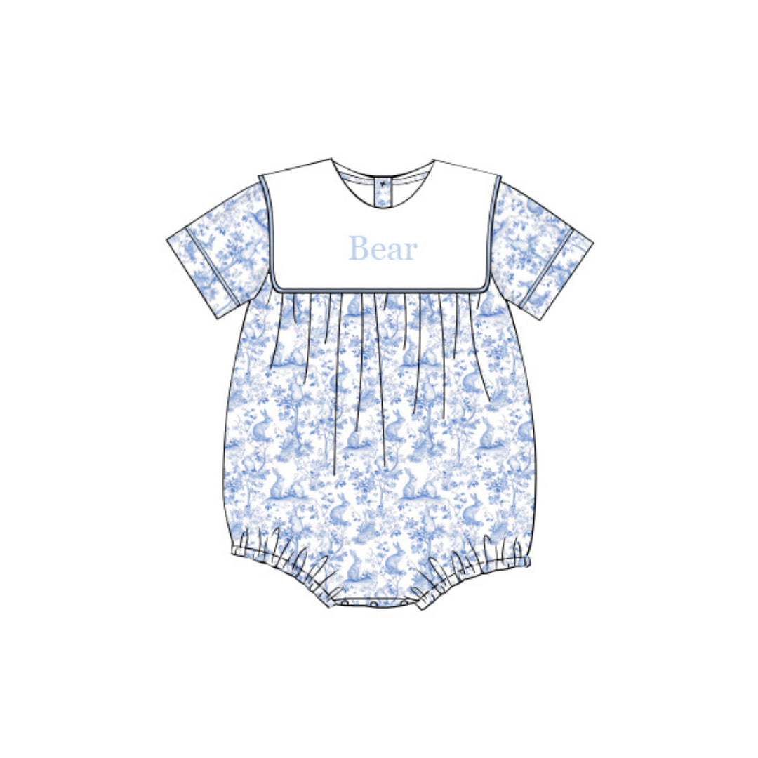 BOYS BUNNY TOILE BIB BUBBLE