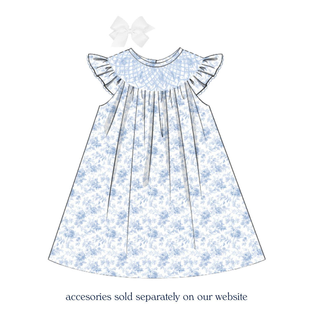 BLUE TOILE SMOCKED BISHOP DRESS