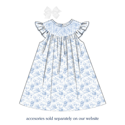 BLUE TOILE SMOCKED BISHOP DRESS