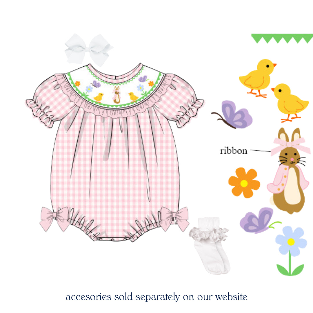 PINK GINGHAM SPRING BUNNY SMOCKED BISHOP BUBBLE