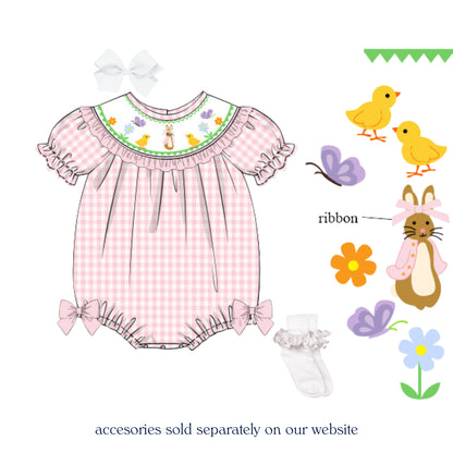 PINK GINGHAM SPRING BUNNY SMOCKED BISHOP BUBBLE