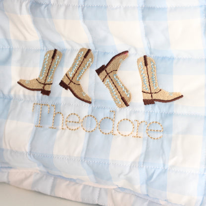 Blue Gingham Large Zippered Pouch