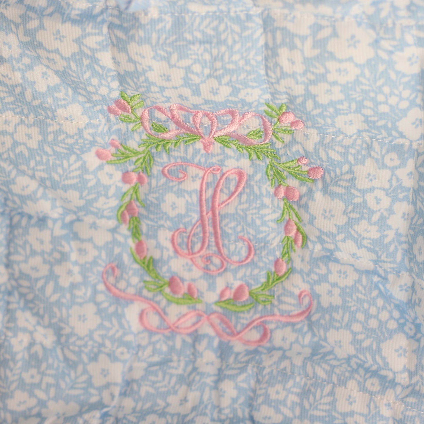 BLUE FLORAL LARGE ZIPPERED POUCH