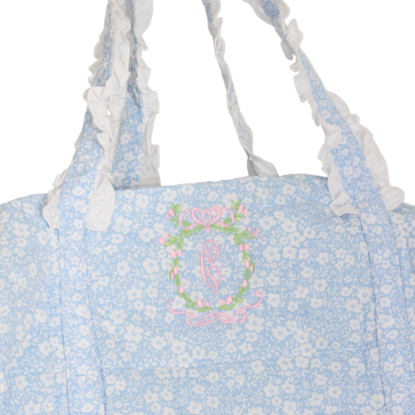 BLUE FLORAL QUILTED DUFFEL