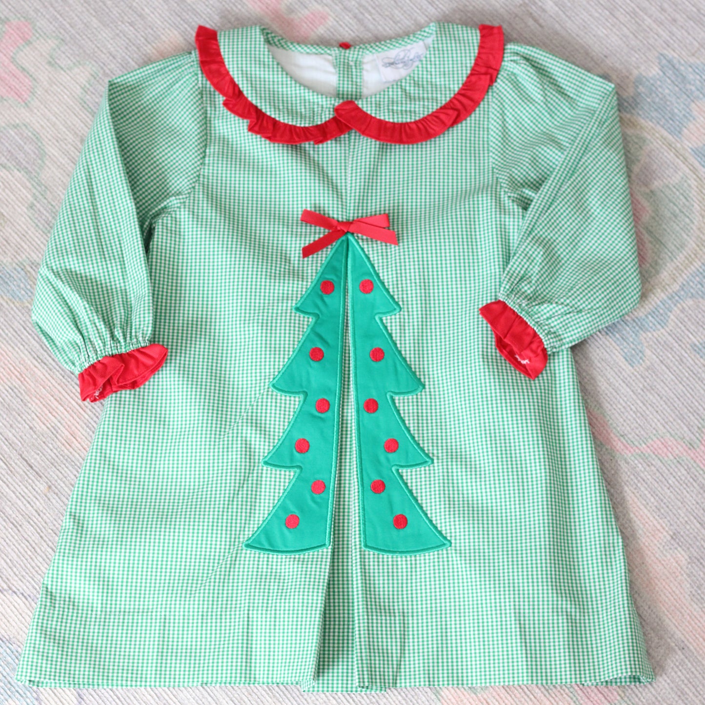 GREEN GINGHAM PLEATED CHRISTMAS TREE DRESS
