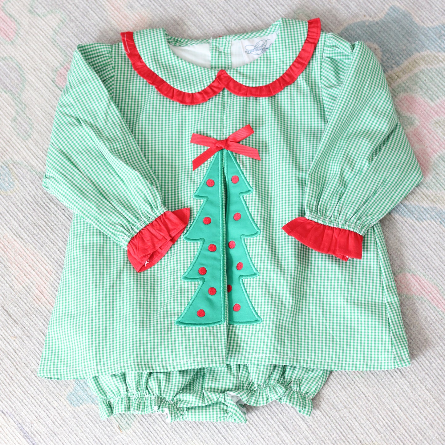 GREEN GINGHAM PLEATED CHRISTMAS TREE SKIRTED BUBBLE