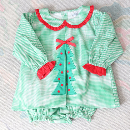 GREEN GINGHAM PLEATED CHRISTMAS TREE SKIRTED BUBBLE