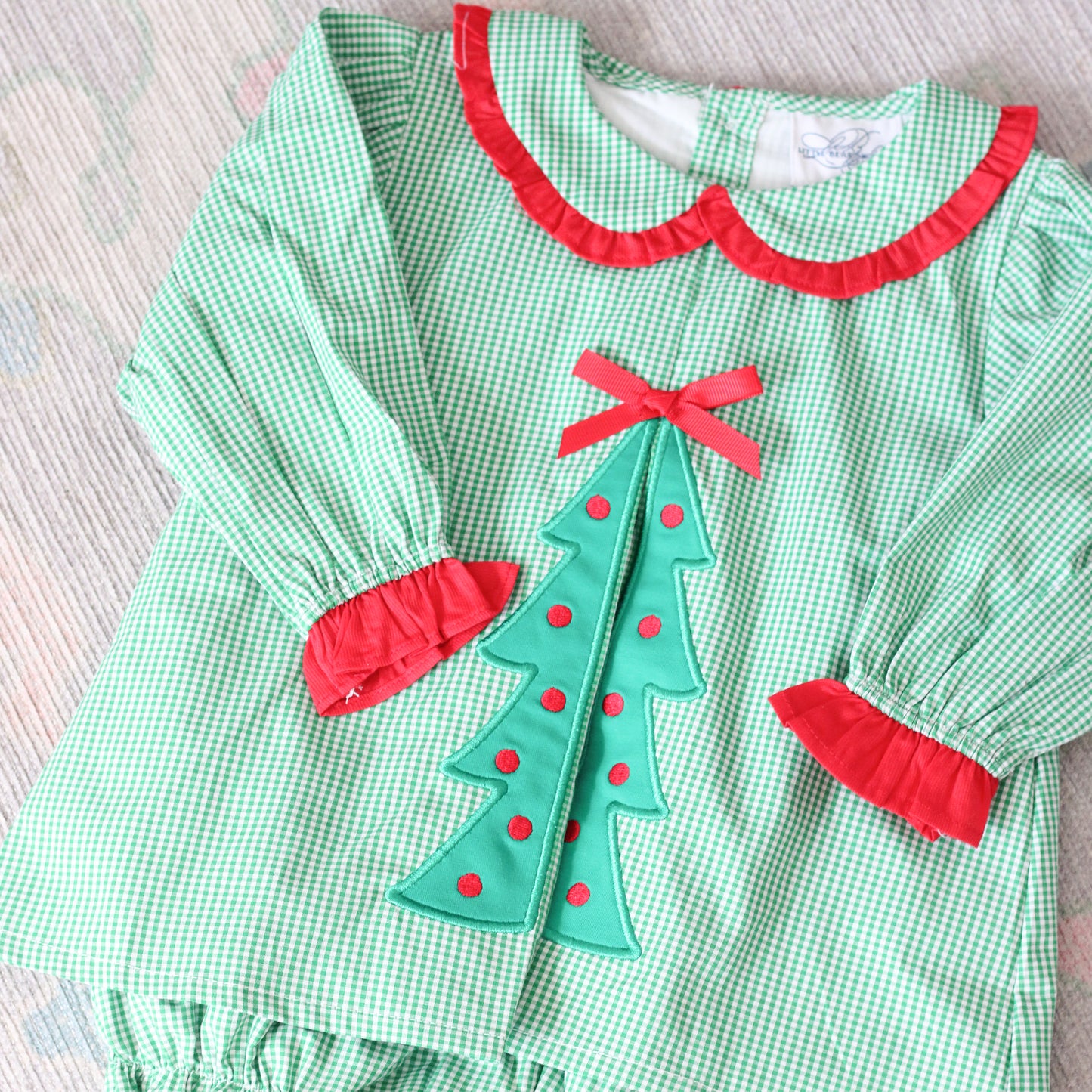 GREEN GINGHAM PLEATED CHRISTMAS TREE SKIRTED BUBBLE