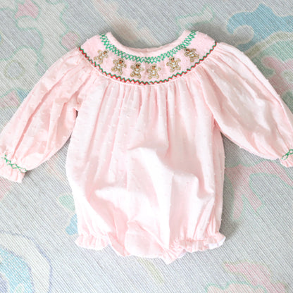 PINK SWISS DOT SMOCKED GINGERBREAD BUBBLE