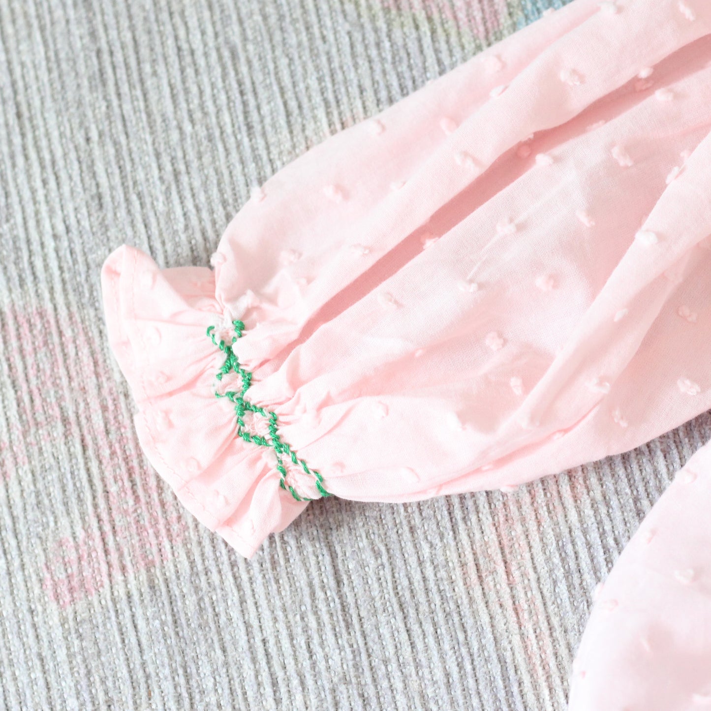 PINK SWISS DOT SMOCKED GINGERBREAD BUBBLE