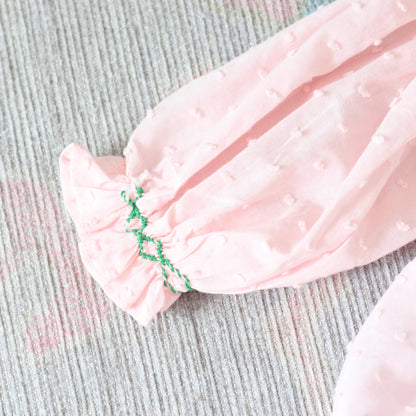 PINK SWISS DOT SMOCKED GINGERBREAD BUBBLE