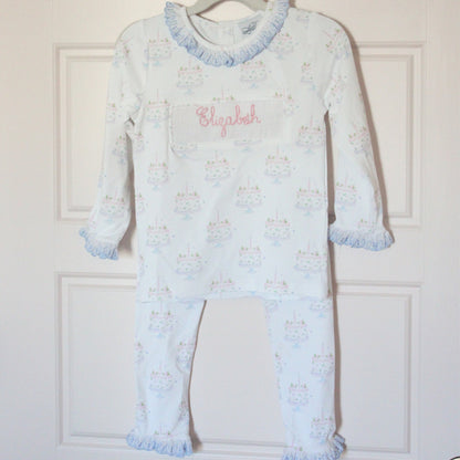 GIRLS BIRTHDAY NAME SMOCKED LOUNGE WEAR