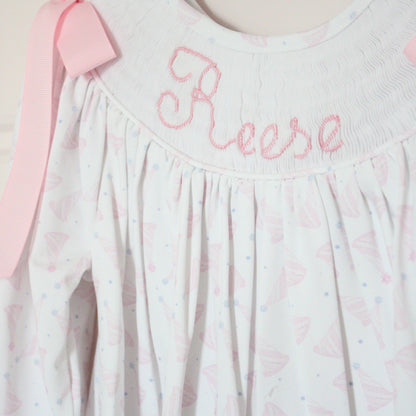 GIRLS BIRTHDAY NAME SMOCKED BISHOP BUBBLE