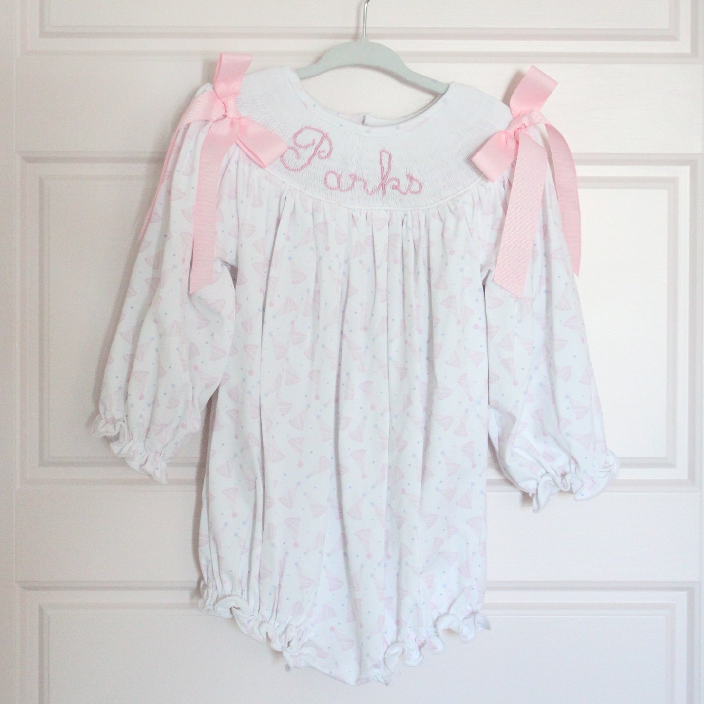 GIRLS BIRTHDAY NAME SMOCKED BISHOP BUBBLE