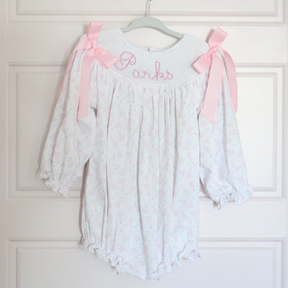 GIRLS BIRTHDAY NAME SMOCKED BISHOP BUBBLE