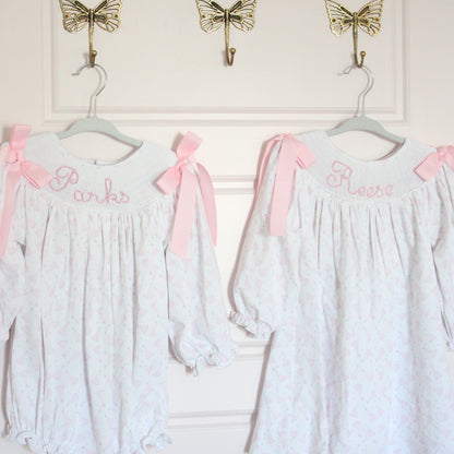 GIRLS BIRTHDAY NAME SMOCKED BISHOP BUBBLE